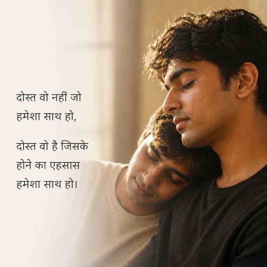 heart touching dosti shayari – दोस्त के कंधे पर सर रखे, दिल को छू लेने वाली गहरी दोस्ती