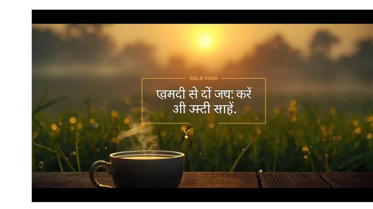Good Morning Shayari in Hindi — golden sunrise over Indian fields with chai and morning dew