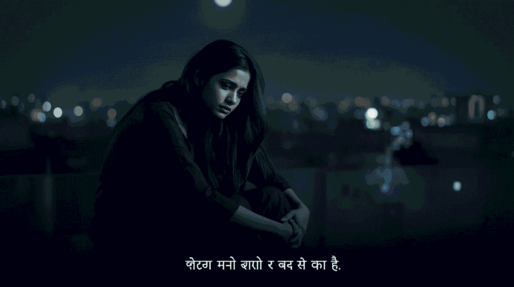heart touching sad shayari for girls in hindi – rooftop par akeli baithti ladki aankhon mein aansu liye