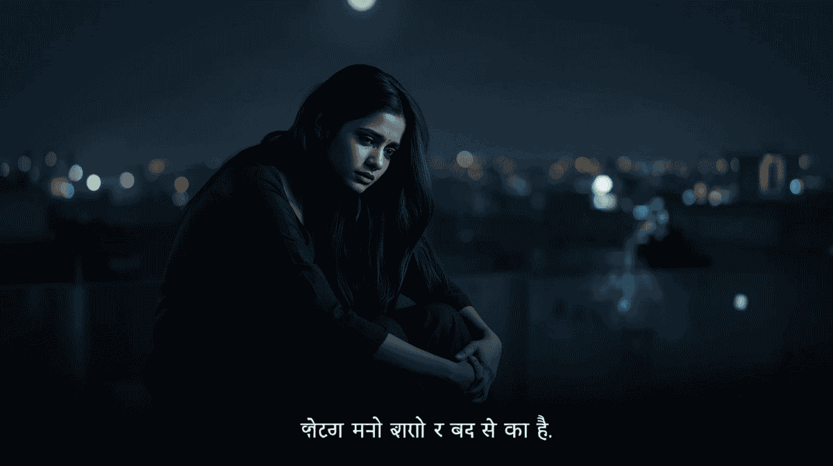 heart touching sad shayari for girls in hindi – rooftop par akeli baithti ladki aankhon mein aansu liye