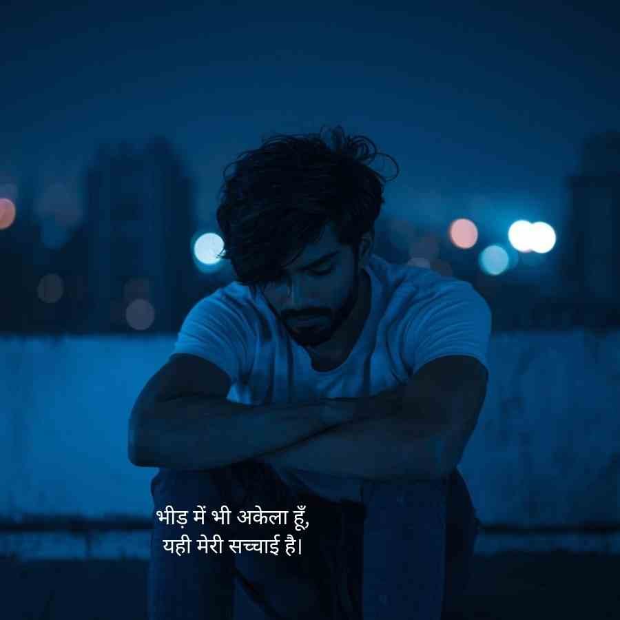 alone sad shayari in hindi lonely boy rooftop night emotional realistic image