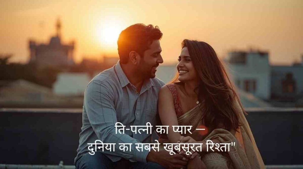 Husband wife shayari in hindi - romantic Indian couple rooftop