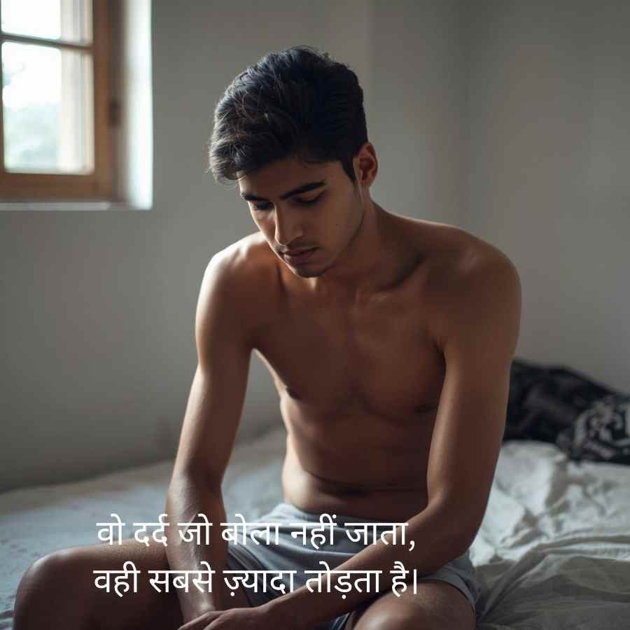 best sad shayari in hindi image emotional boy sitting alone realistic mood